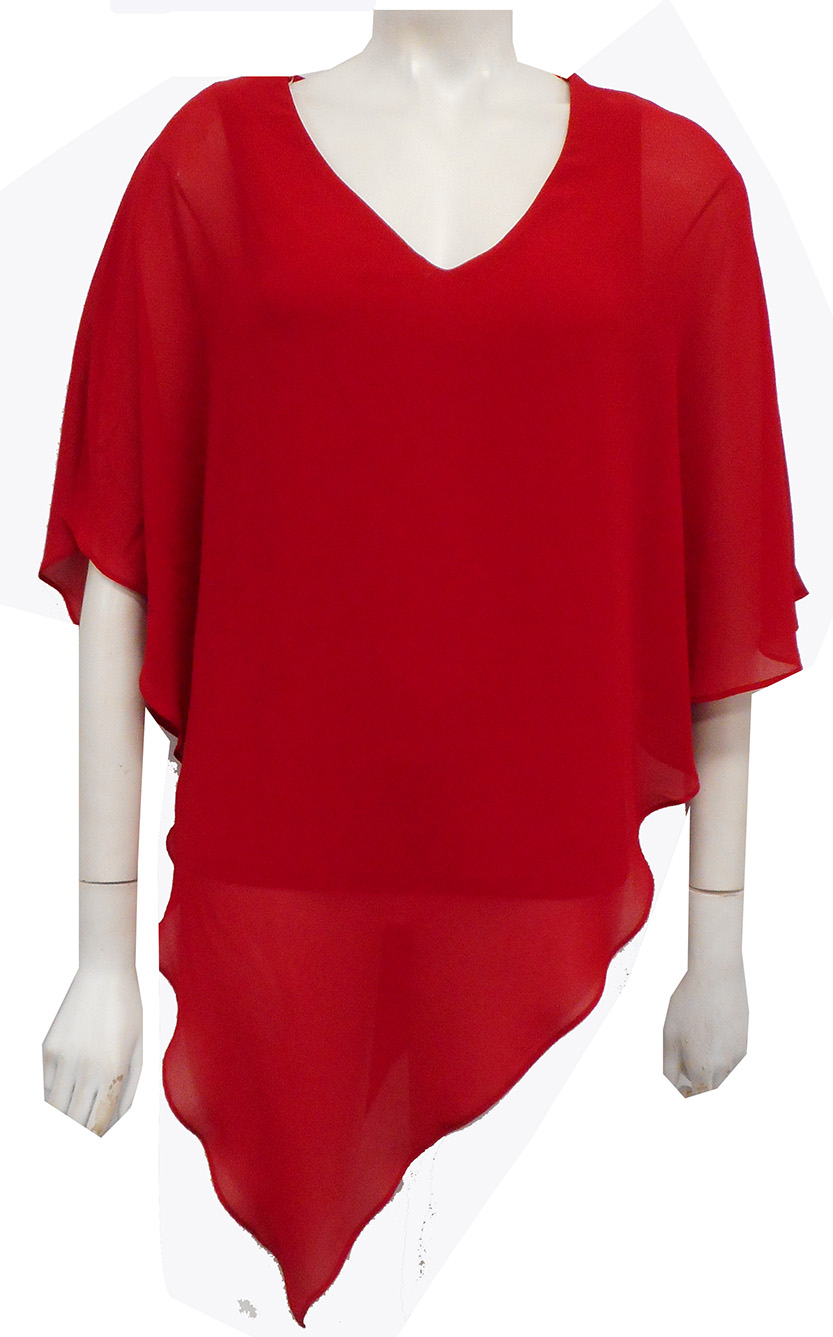 Belinda Chiffon Angled Top With Soft Knit Lining -Red